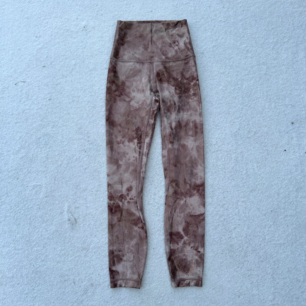 Lululemon Align HR Pant 25" Size 0 Shine Diamond Dye Misty Shell Cacao Dot Foil